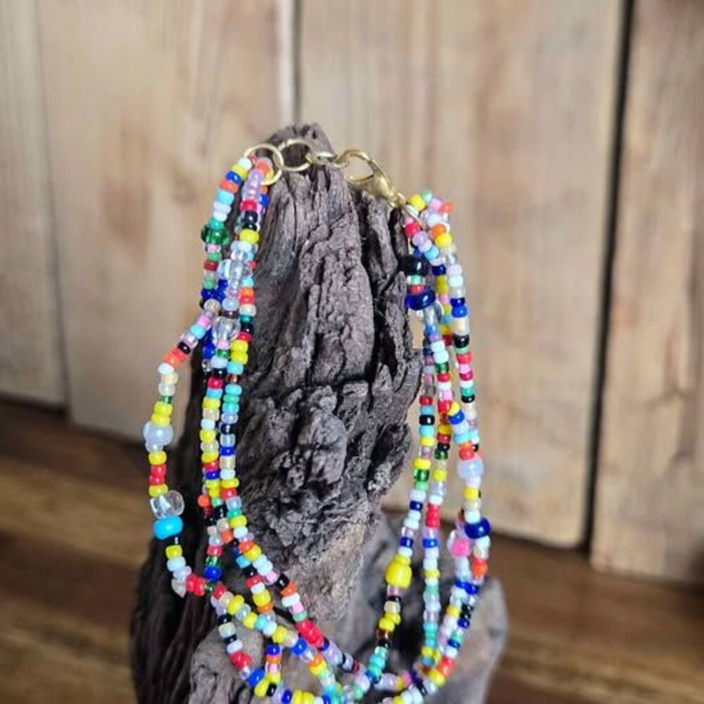 Handmade Multi-Strand Rainbow Seed Bead Bracelet | Colorful Boho Bracelet
